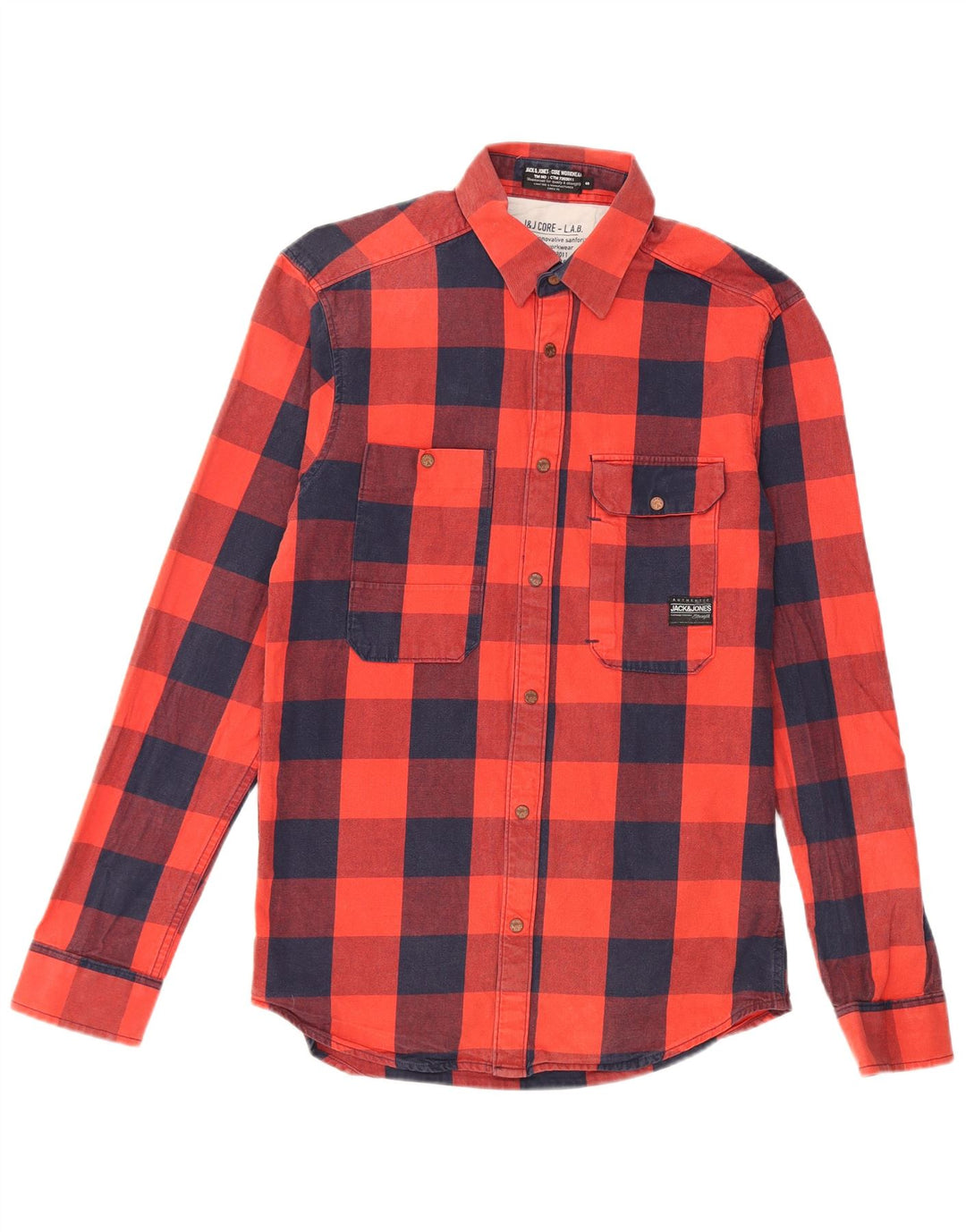 Męska koszula flanelowa JACK & JONES, mała, bawełniana w czerwoną kratę