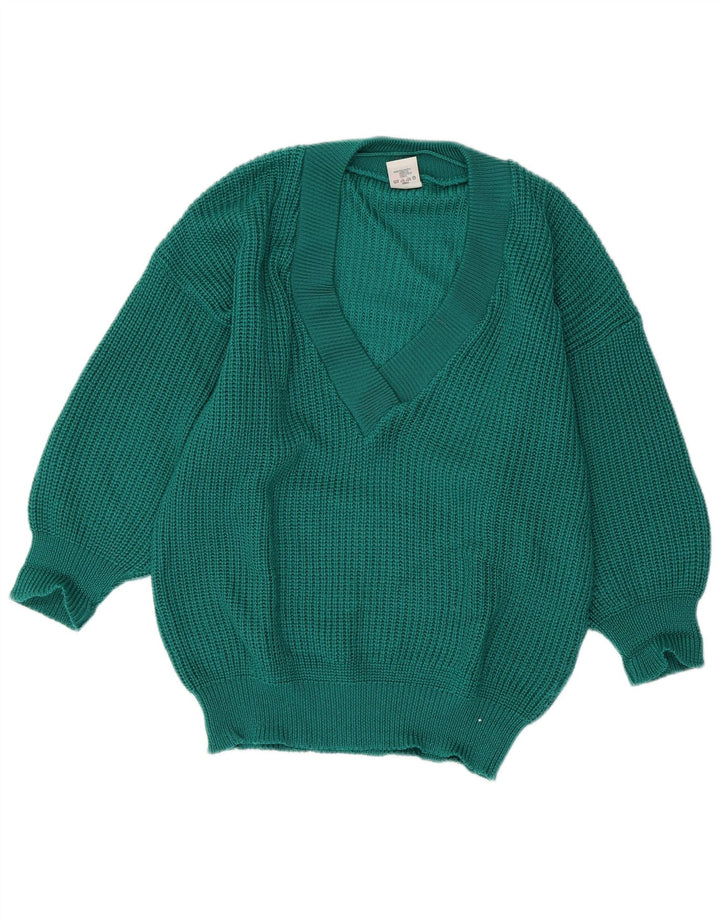 Damski sweter oversize ECCO z dekoltem w kształcie litery V, EU 40/42, średni zielony akryl