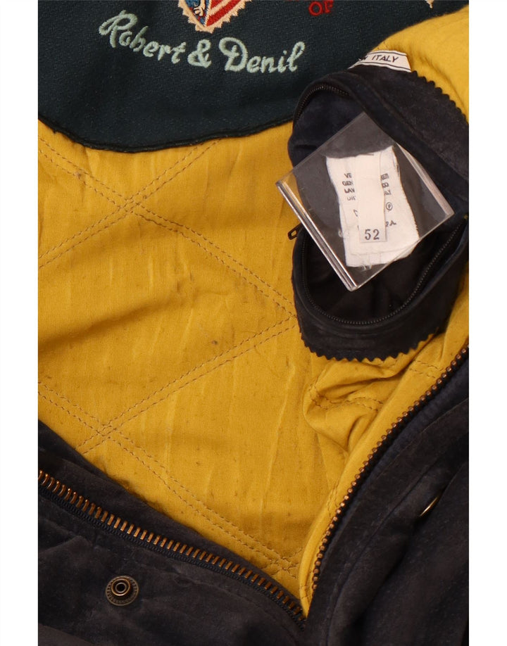 Vintage męski zamszowy płaszcz wiatrówka IT 52 XL granatowa skóra