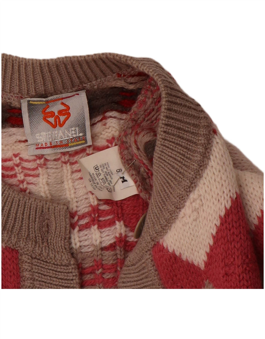 Sweter damski Stefanel o luźnym kroju, UK 14, średni czerwony, geometryczny wełniany