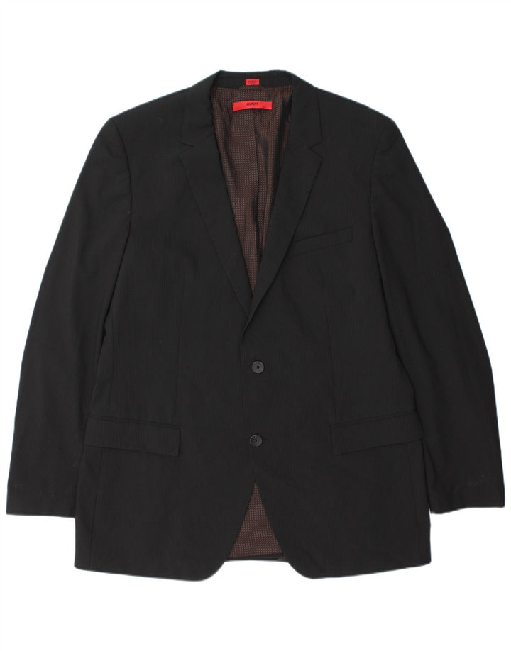 Męska marynarka zapinana na 2 guziki Hugo Boss UK 44 2XL Czarna wełniana w prążki
