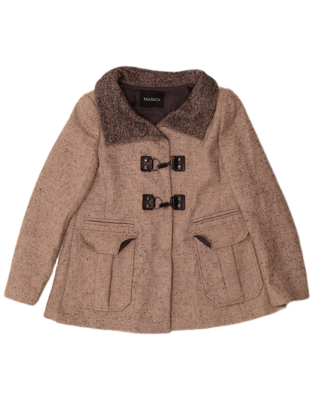 Max & Co. Damski krótki, oversize'owy płaszcz UK 6 XS, beżowy, wełniany