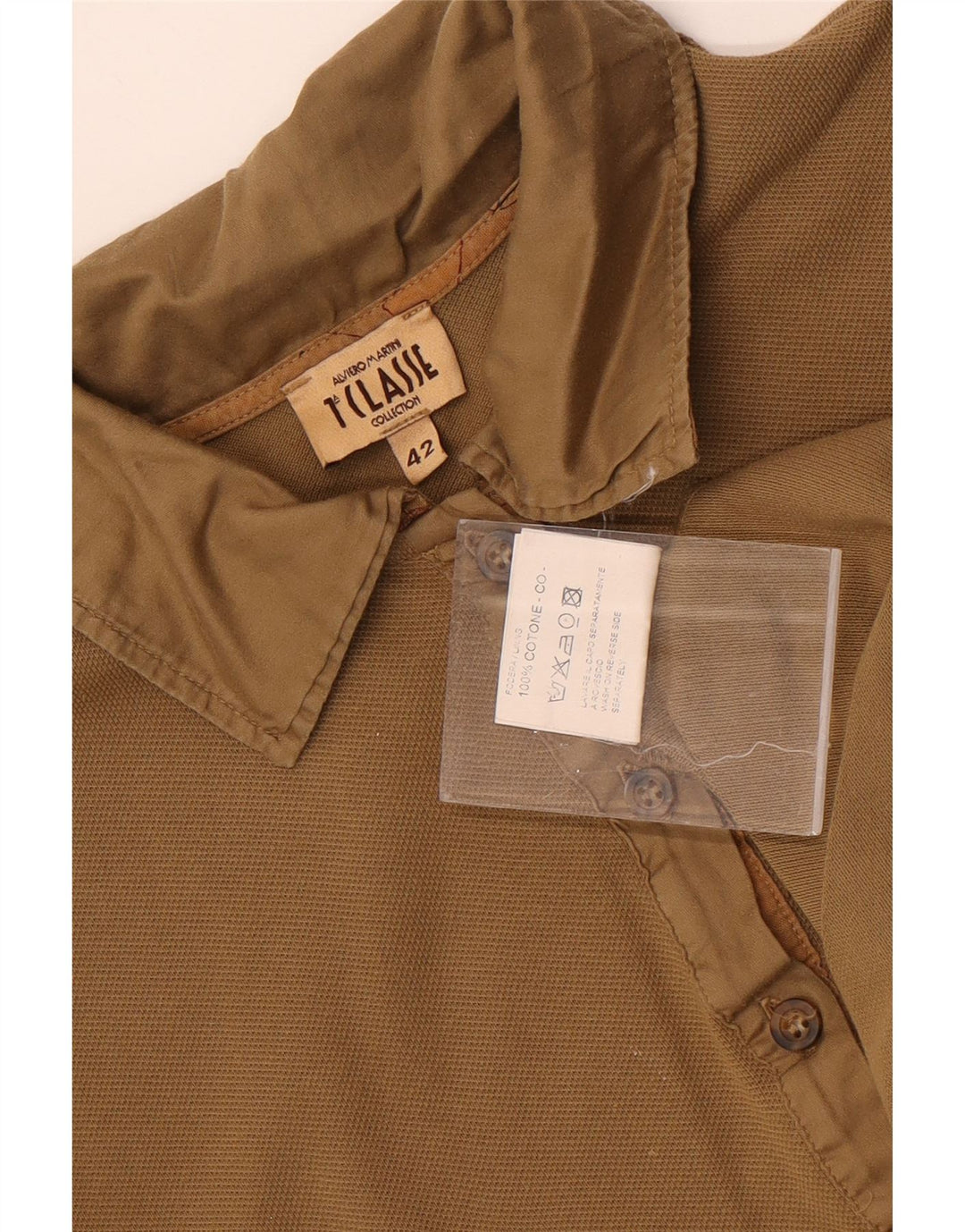 Damska koszulka polo ALVIERO MARTINI IT 42, średnia khaki, bawełniana kratka