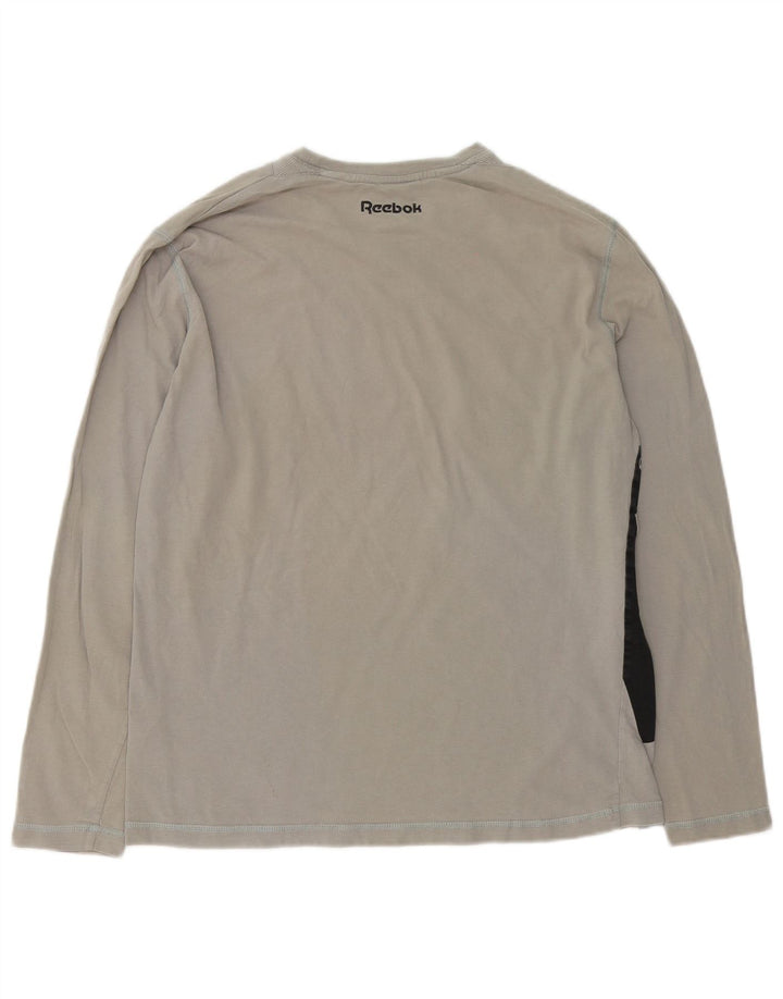 Męski top graficzny Reebok z długim rękawem, duży, szary, bawełniany