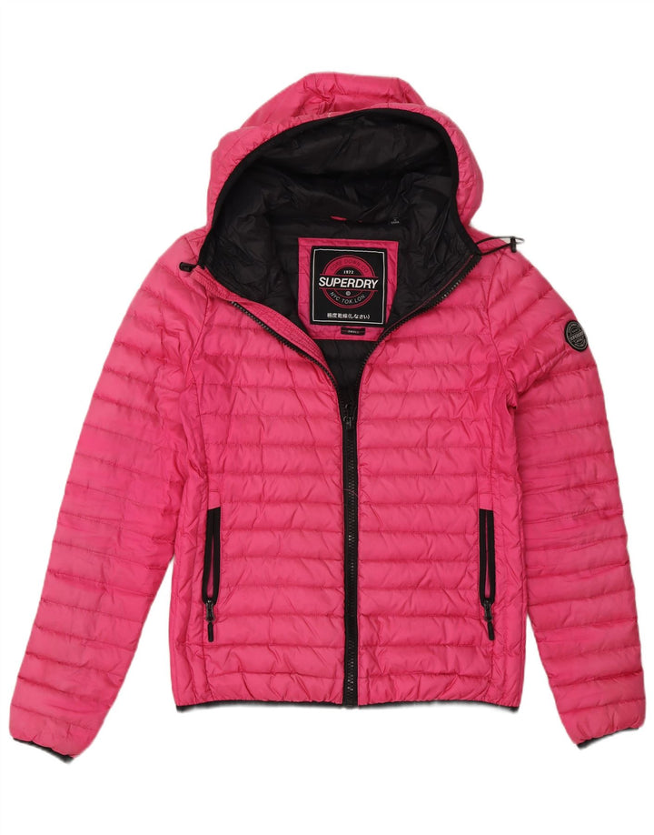 Damska wyściełana kurtka z kapturem Superdry UK 10, mały, różowy nylon