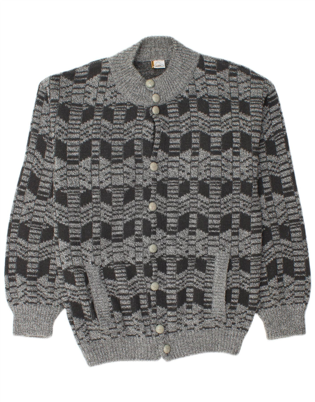 Sweter męski w stylu vintage, średnioszary, geometryczny akryl