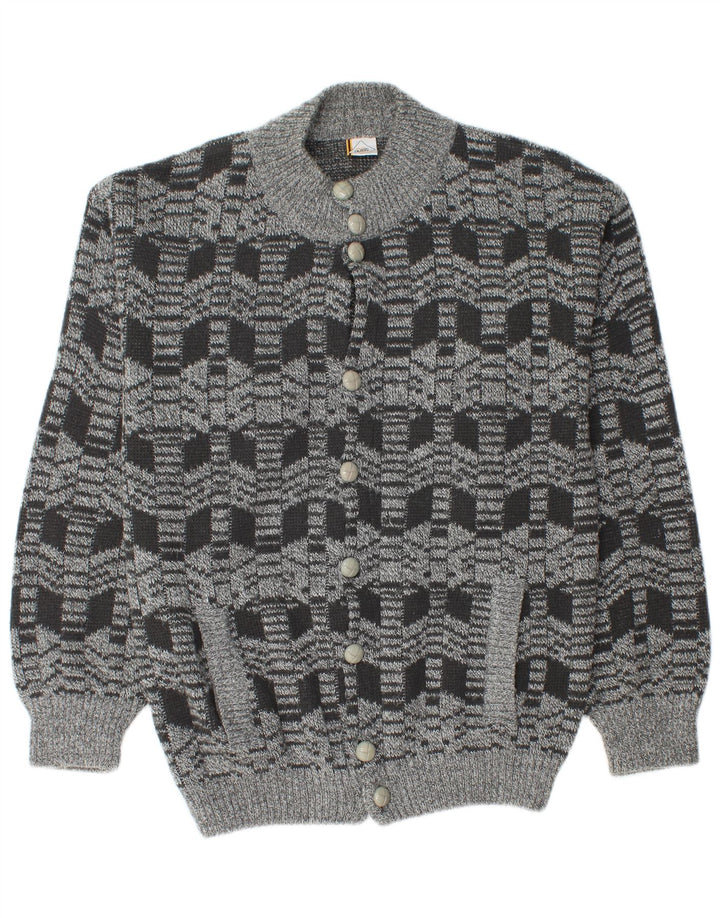 Sweter męski w stylu vintage, średnioszary, geometryczny akryl