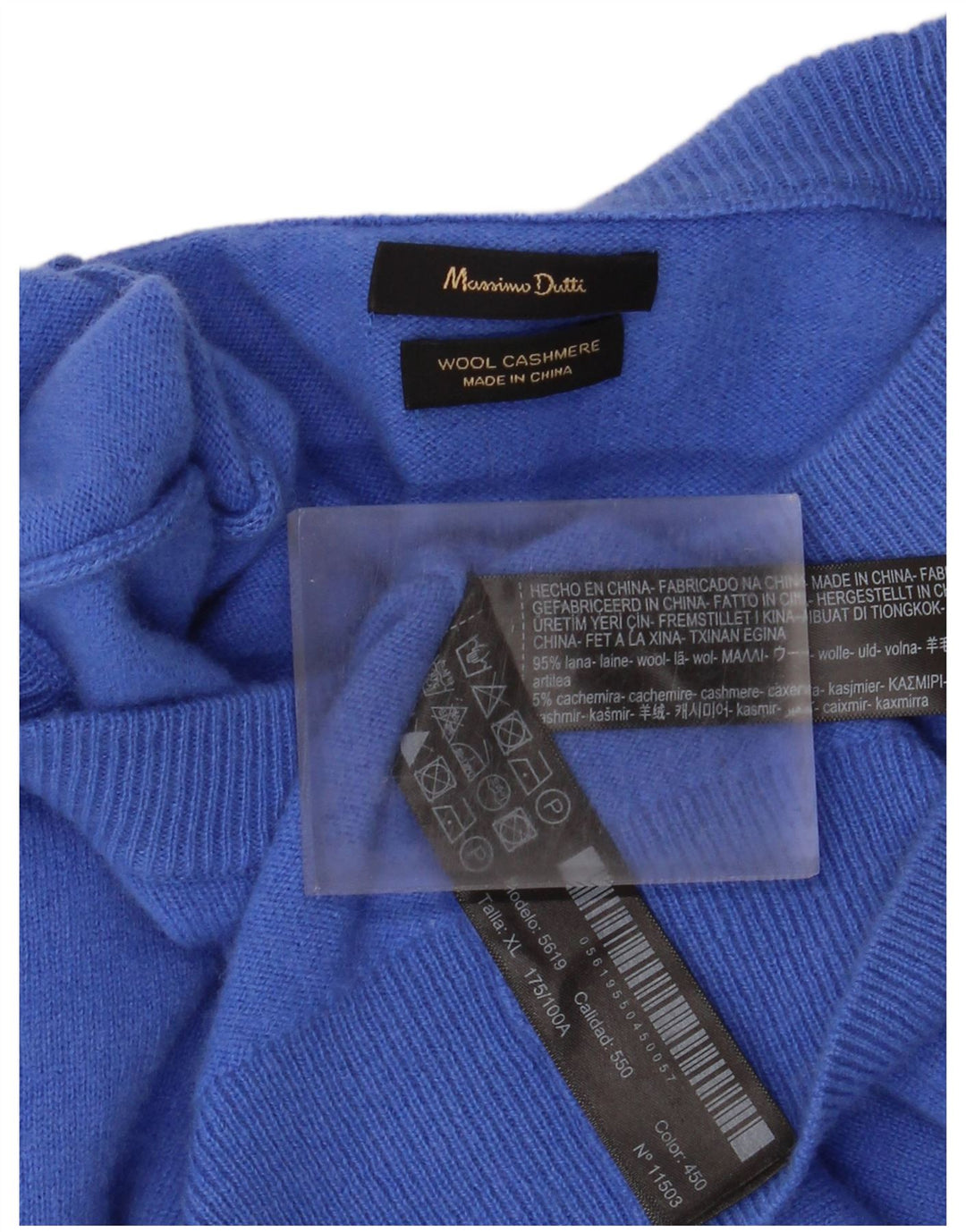 Męski sweter z okrągłym dekoltem Massimo Dutti XL, niebieska wełna