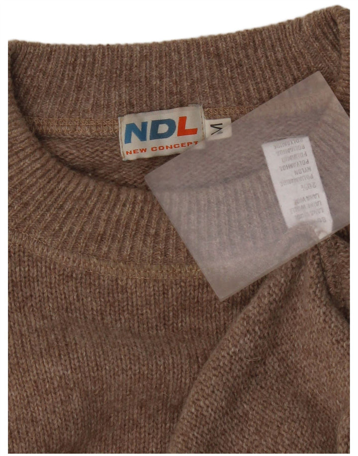 Vintage męski sweter z okrągłym dekoltem, średnio beżowa wełna