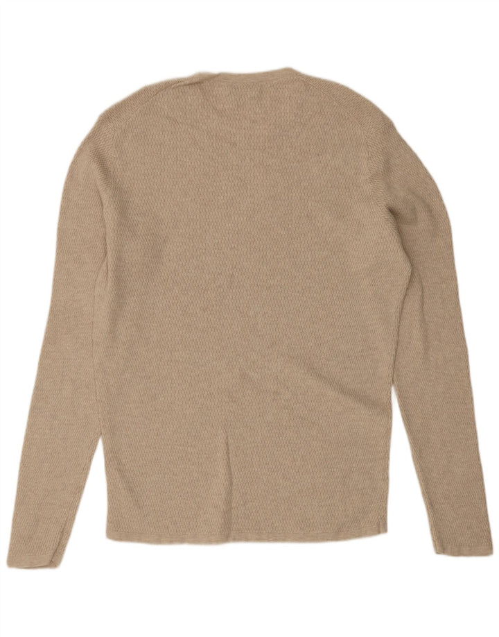 Męski sweter Massimo Dutti z okrągłym dekoltem, średnio beżowy, bawełniany