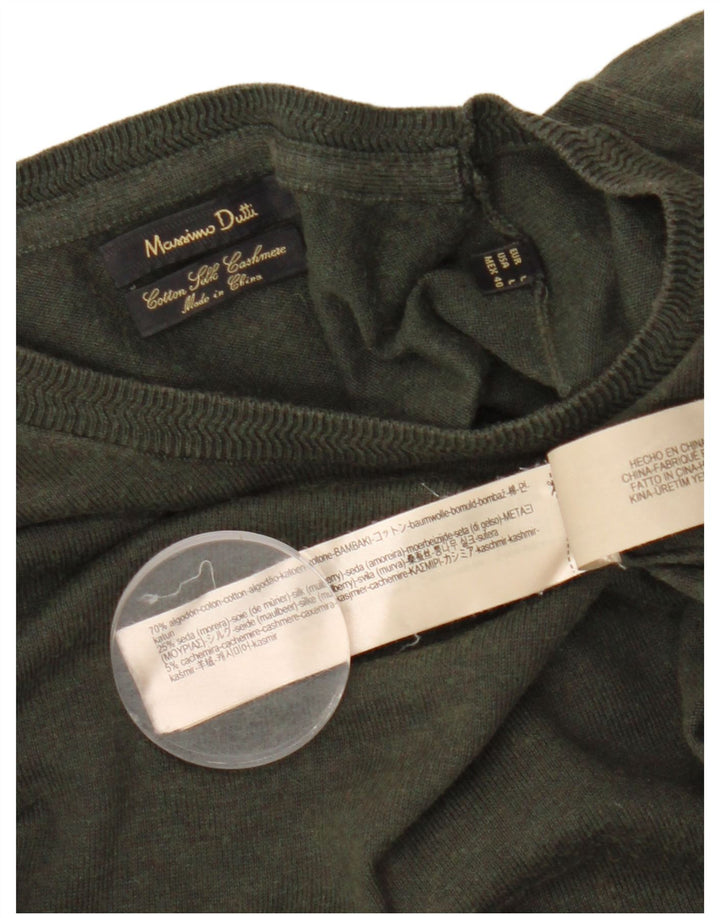 MASSIMO DUTTI Męski sweter z okrągłym dekoltem, duży, bawełniany khaki