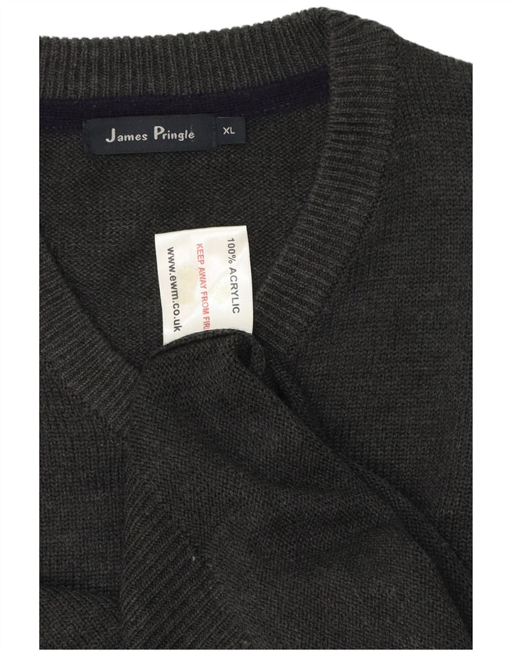 Męski sweter James Pringle z dekoltem w szpic XL, szary akryl