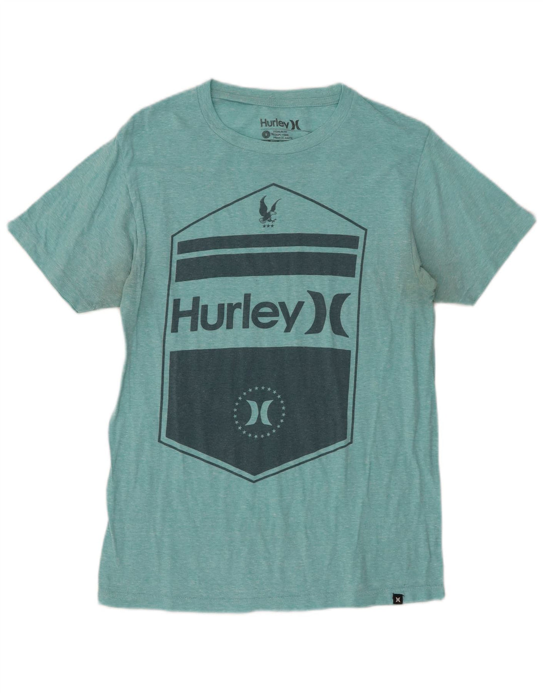 Męski T-shirt z grafiką HURLEY Premium Fit, mały, turkusowy, nakrapiany bawełniany