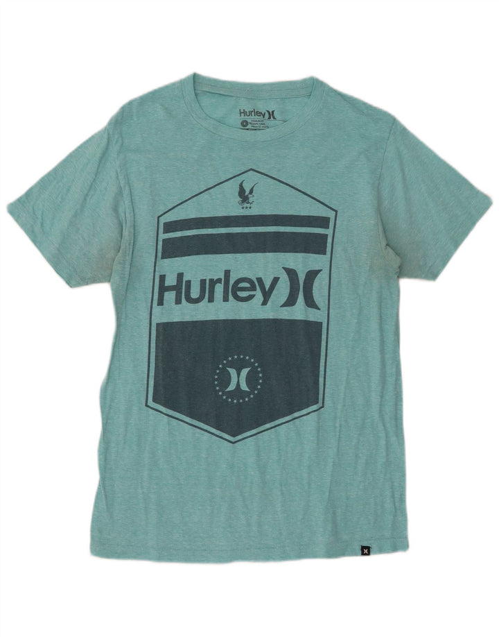Męski T-shirt z grafiką HURLEY Premium Fit, mały, turkusowy, nakrapiany bawełniany