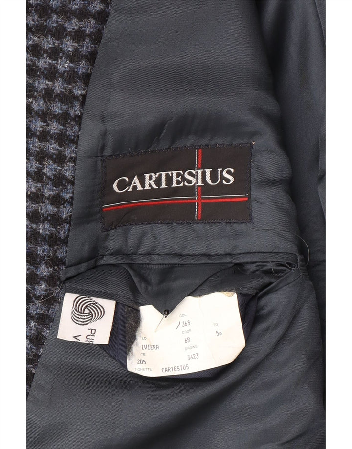 Vintage męska marynarka zapinana na 2 guziki IT 56 3XL niebieska dziewicza wełna w pepitkę