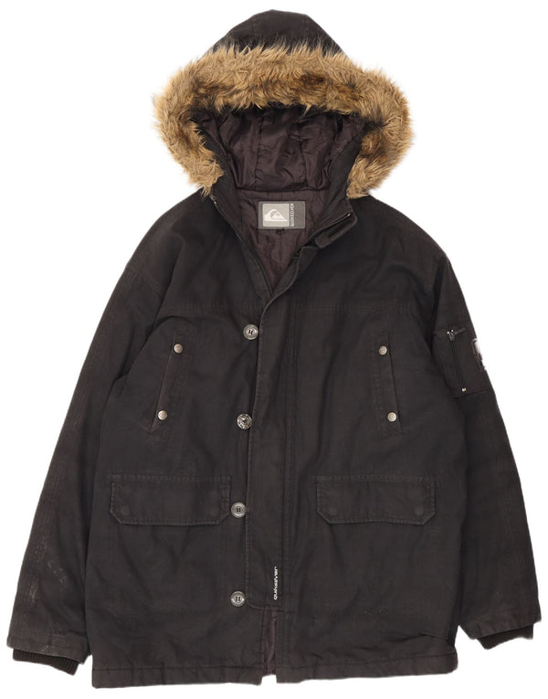 Męska kurtka parka z kapturem Quiksilver UK 40, duża, czarna, bawełniana