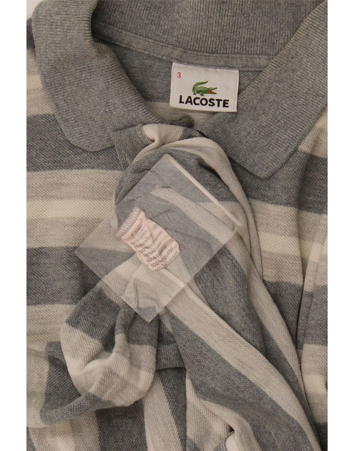 Męska koszulka polo Lacoste, rozmiar 3, mała, szara, bawełniana w paski