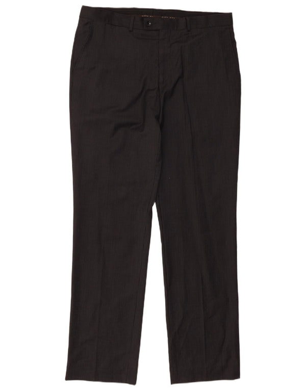Męskie proste spodnie garniturowe Zara EU 46 XL W36 L32 Czarna wełniana prążkowana