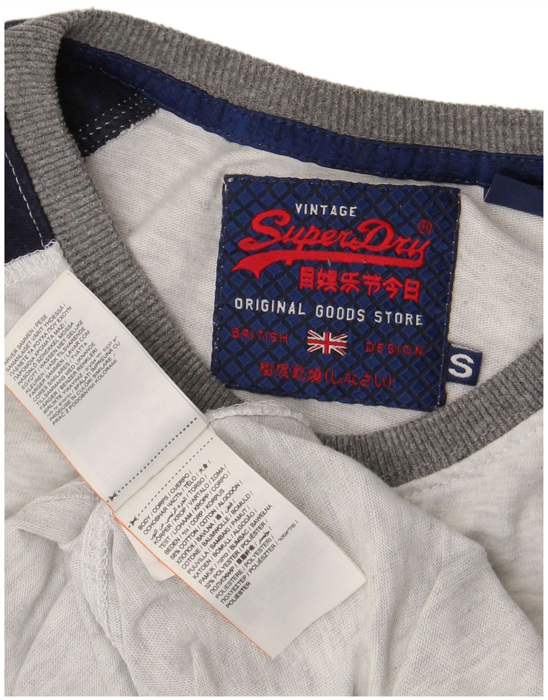 Męski T-shirt z grafiką Superdry, mały, szary, bawełniany blok kolorów