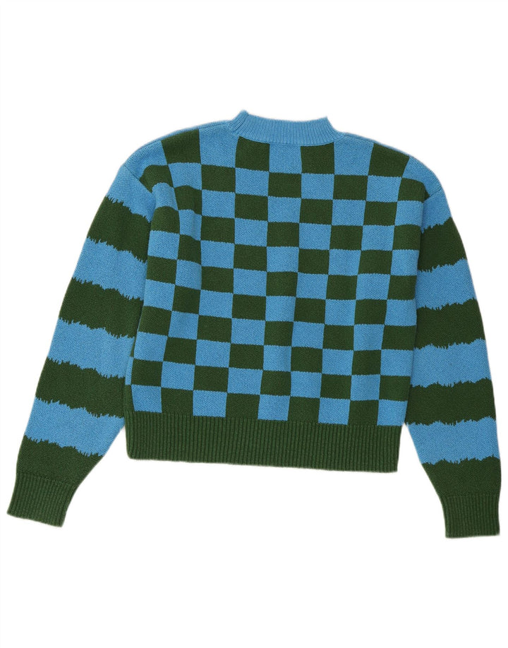 Damski sweter ZARA z okrągłym dekoltem, UK 10, mały, niebieski, z blokami kolorów