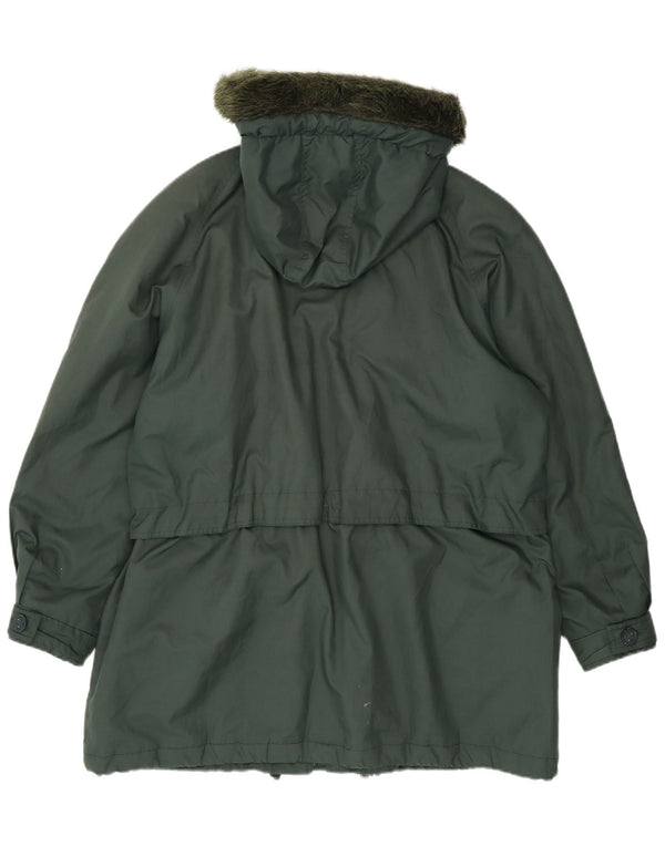 Damska kurtka parka z kapturem w stylu vintage UK 20 2XL Zielony poliester