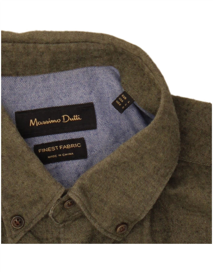 Męska koszula flanelowa Massimo Dutti, duża, w kolorze khaki, nakrapiana