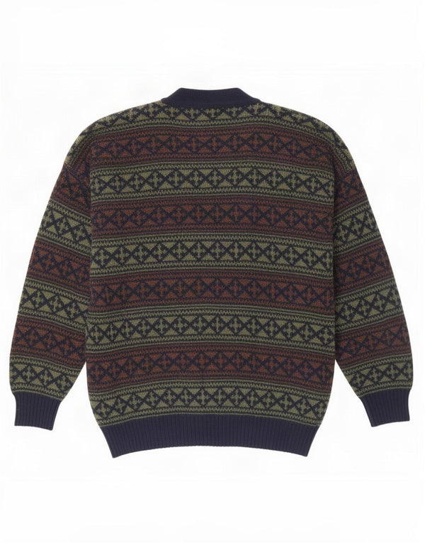 Vintage męski sweter rozpinany XL granatowy Fair Isle Wool