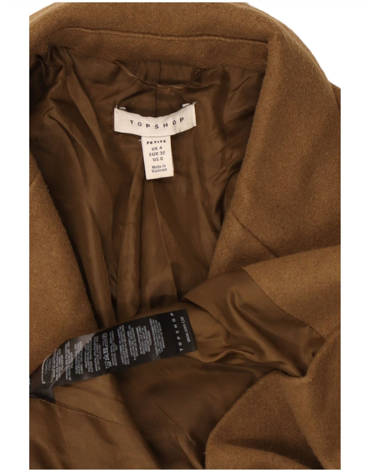 Topshop damski, drobny, oversize'owy płaszcz z podwójnymi piersiami, UK 4 XS, brązowy