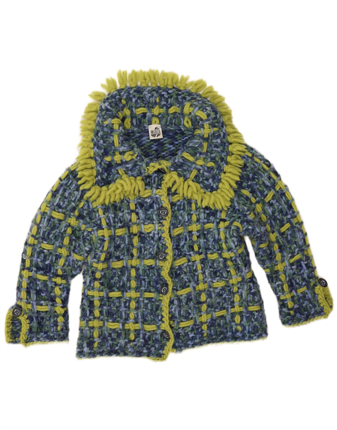 Sweter damski w stylu vintage, UK 14, duża niebieska kratka