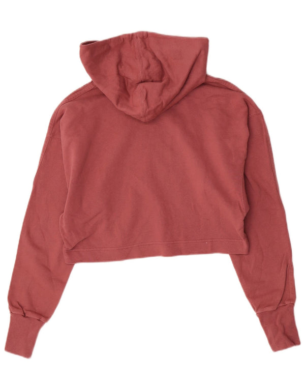 Adidas Womens Crop Graphic Relaxed Fit Hoodie Jumper UK 4/6 XS Pink Cotton