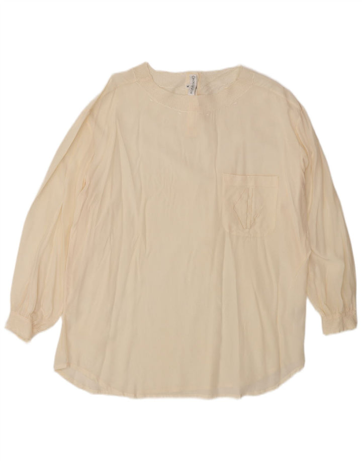 Damska bluzka oversize w stylu vintage, UK 14, średni, złamany biały jedwab