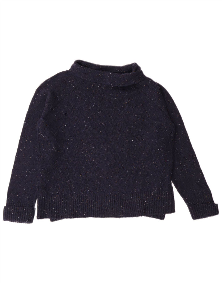 LAURA ASHLEY Damski sweter z golfem UK 10, mały, granatowy, nakrapiany
