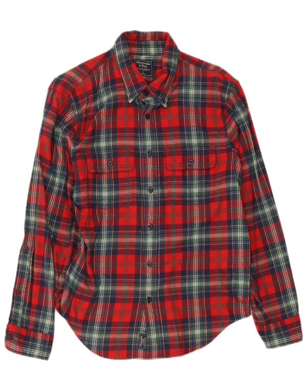 Męska koszula flanelowa Abercrombie & Fitch, mała, bawełniana w czerwoną kratę