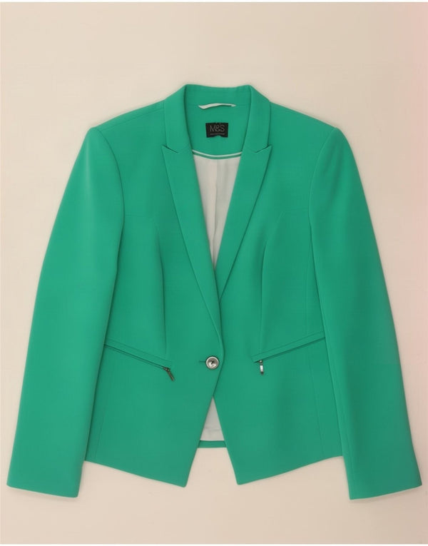 Marks & Spencer Womens 1 Button Blazer Jacket UK 14 Medium Green