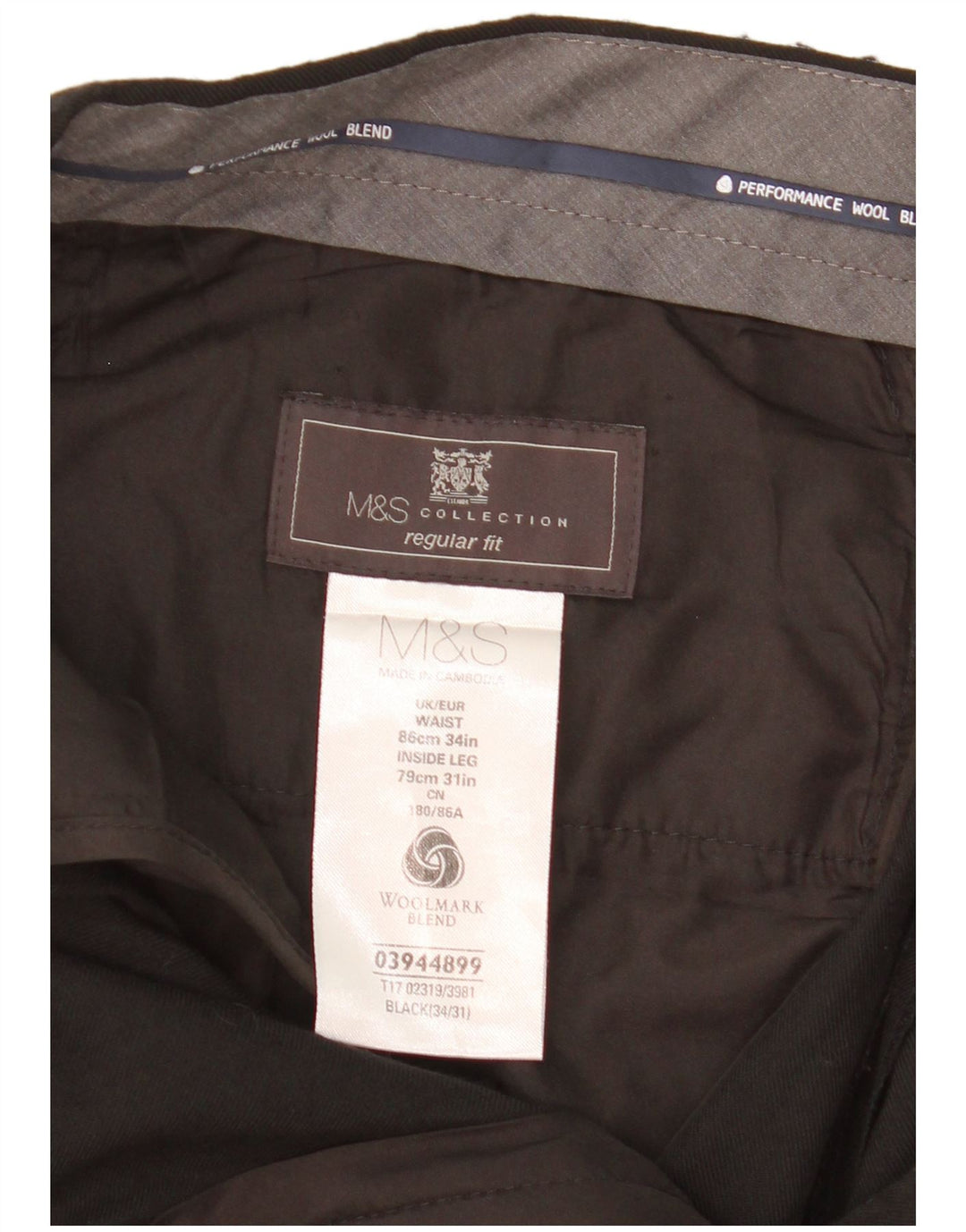 MARKS & SPENCER Męskie spodnie w regularnym dopasowaniu W34 L31 Black Wool
