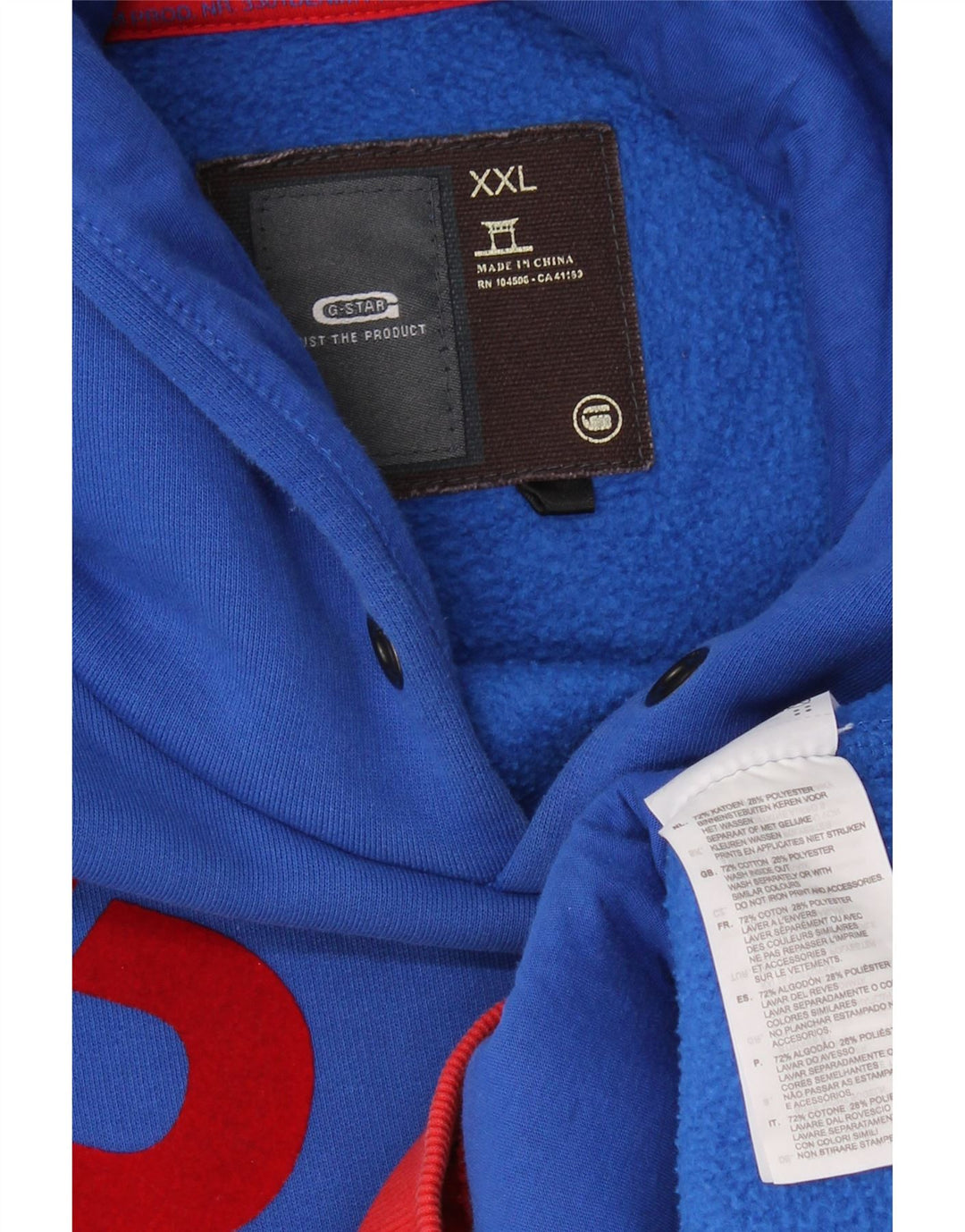 Męski sweter z kapturem G-STAR z grafiką, 2XL, niebieska bawełna z blokami kolorów