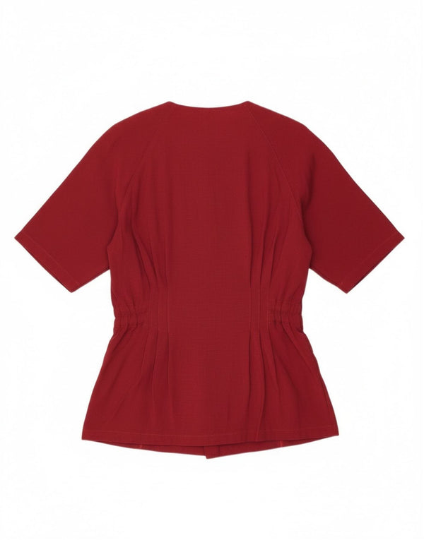 Vintage damska marynarka z krótkim rękawem UK 14, duża, bordowa, w kwiaty