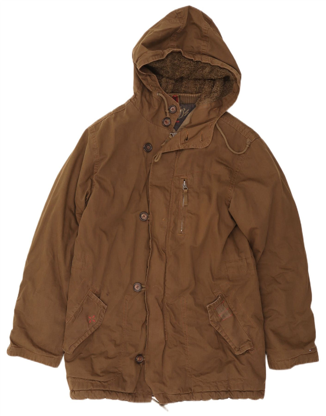 Męska kurtka parka z kapturem Tommy Hilfiger UK 38 Średniobrązowa bawełna