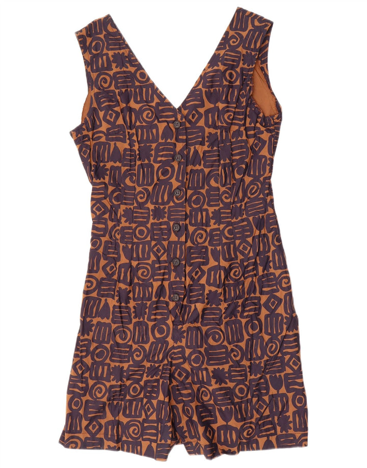 Damski kombinezon bez rękawów w stylu vintage IT 46, duży, brązowy, geometryczny, wiskoza