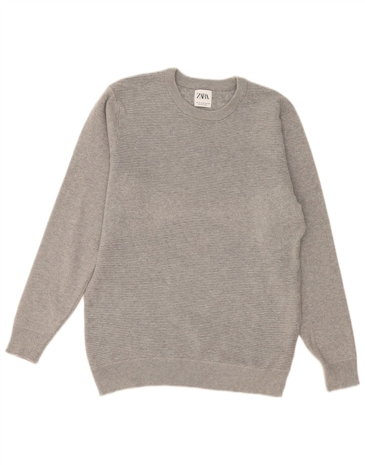 Męski sweter z okrągłym dekoltem Zara, średnio szary