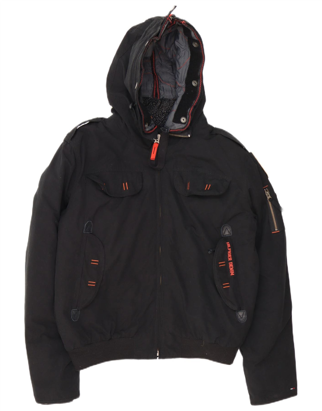 Męska kurtka bomber z kapturem Tommy Hilfiger Denizen UK 42 XL, czarny poliester