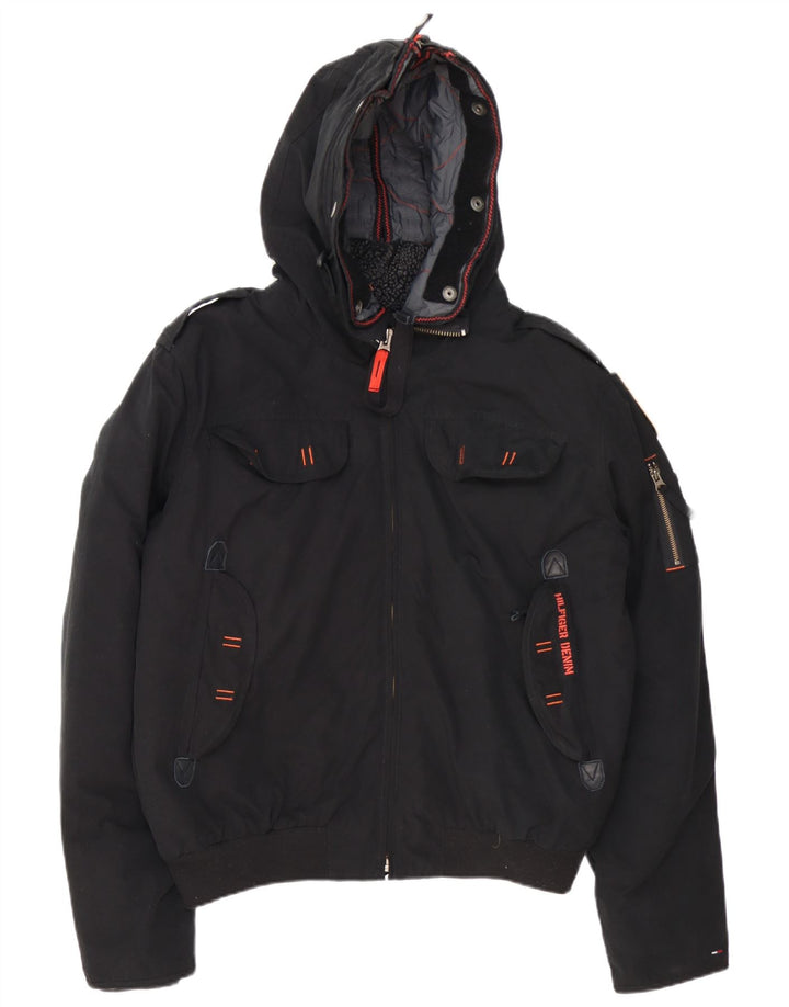 Męska kurtka bomber z kapturem Tommy Hilfiger Denizen UK 42 XL, czarny poliester