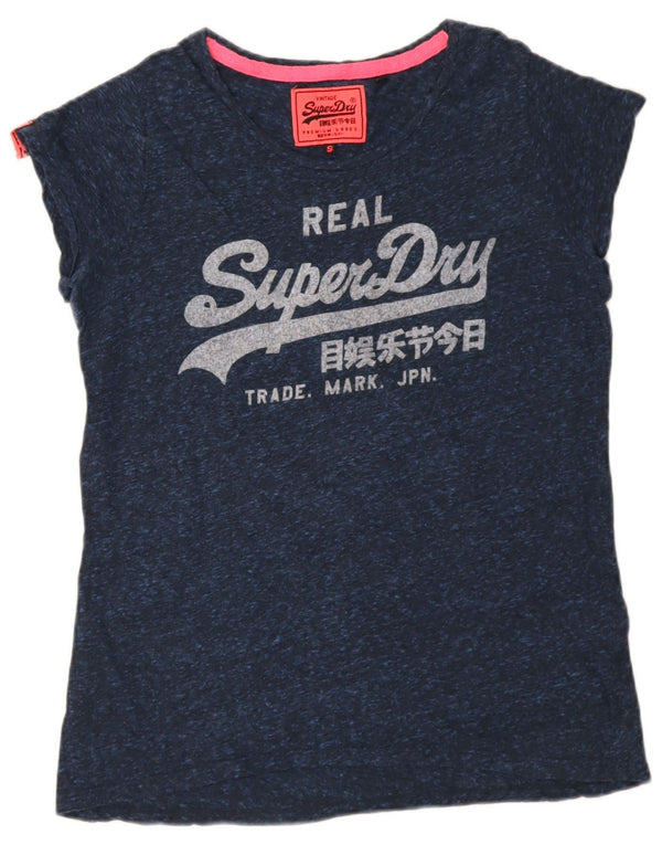 Damska koszulka z grafiką Superdry Top UK 10, mała, granatowa, bawełniana