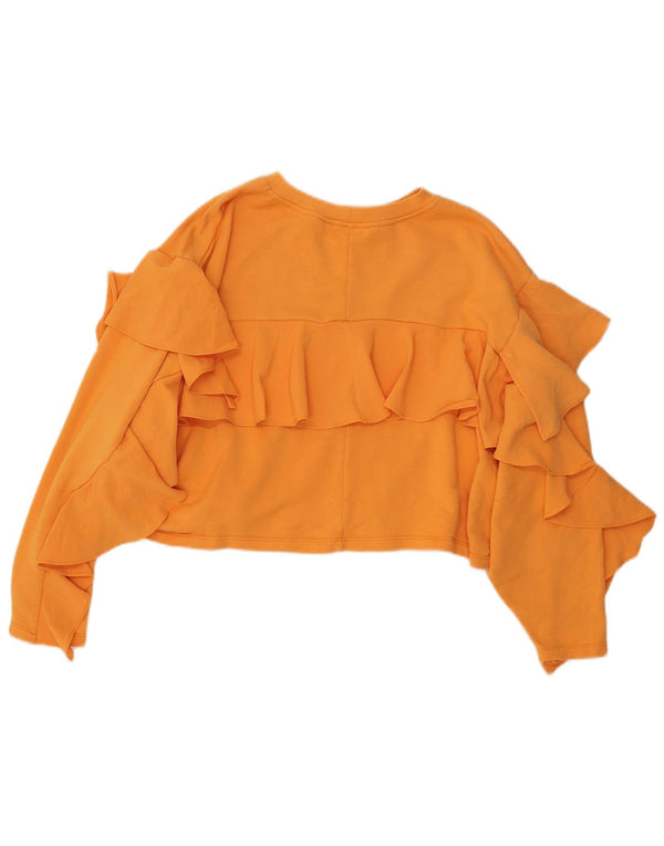 Zara Womens Crop Ruffle Front Top Long Sleeve UK 16 Large Yellow Cotton