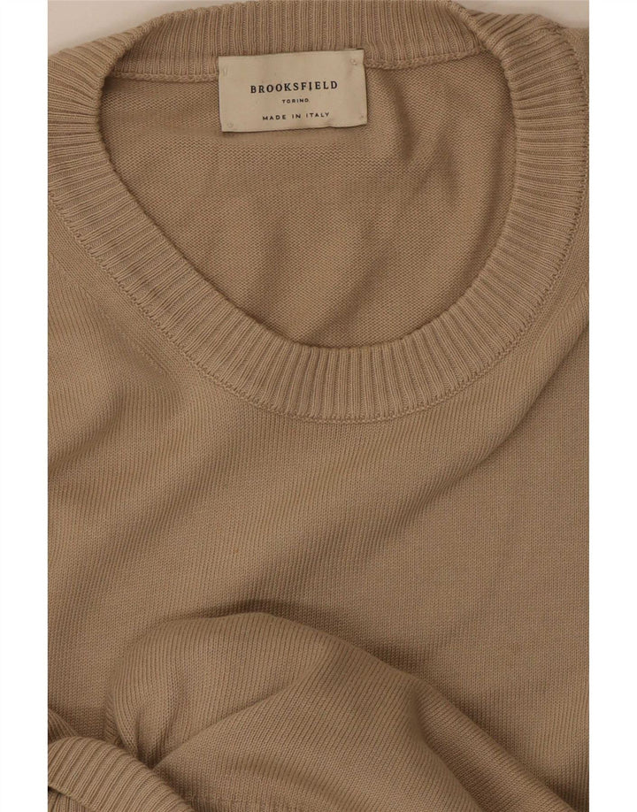 Męski sweter Brooksfield z okrągłym dekoltem, średni beż