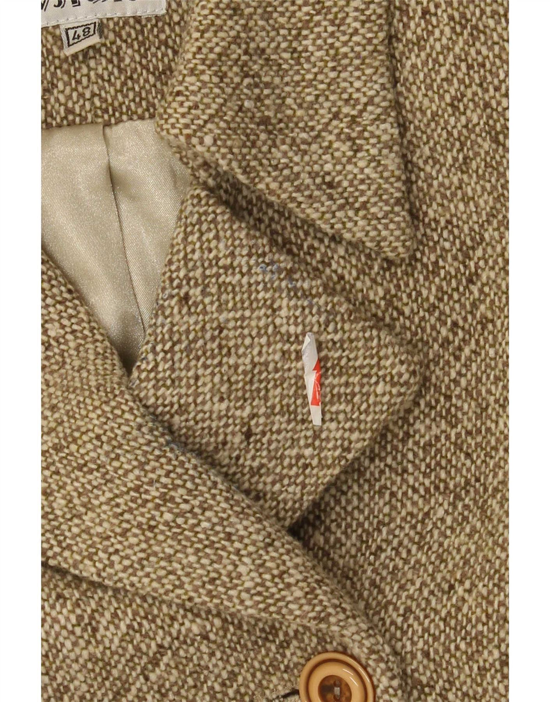 Dwurzędowy płaszcz damski w stylu vintage IT 48 XL Khaki z wełną nakrapianą