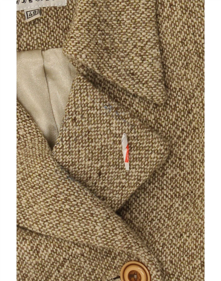 Dwurzędowy płaszcz damski w stylu vintage IT 48 XL Khaki z wełną nakrapianą