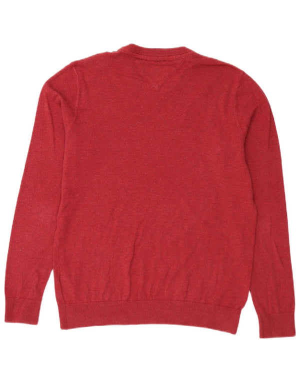 Męski sweter z okrągłym dekoltem Tommy Hilfiger, duży, bordowy, bawełniany