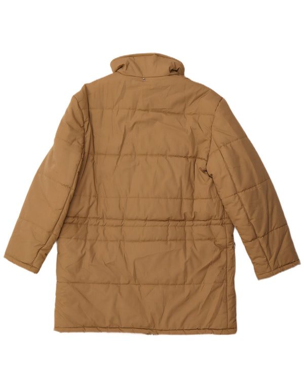 Vintage męski płaszcz ocieplany UK 36 mały beżowy poliester