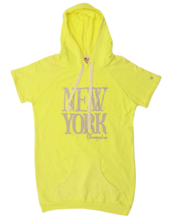 Damska sukienka z kapturem i grafiką CHAMPION z krótkim rękawem UK 14 Średni żółty